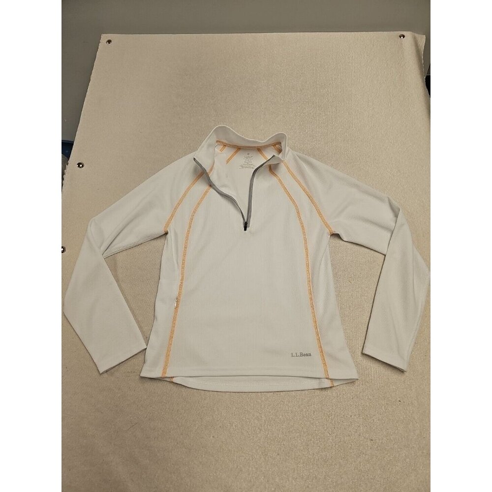 LL Bean Women Quarter Zip White Sm  Pullover Sweater Side‎ Pocket Running